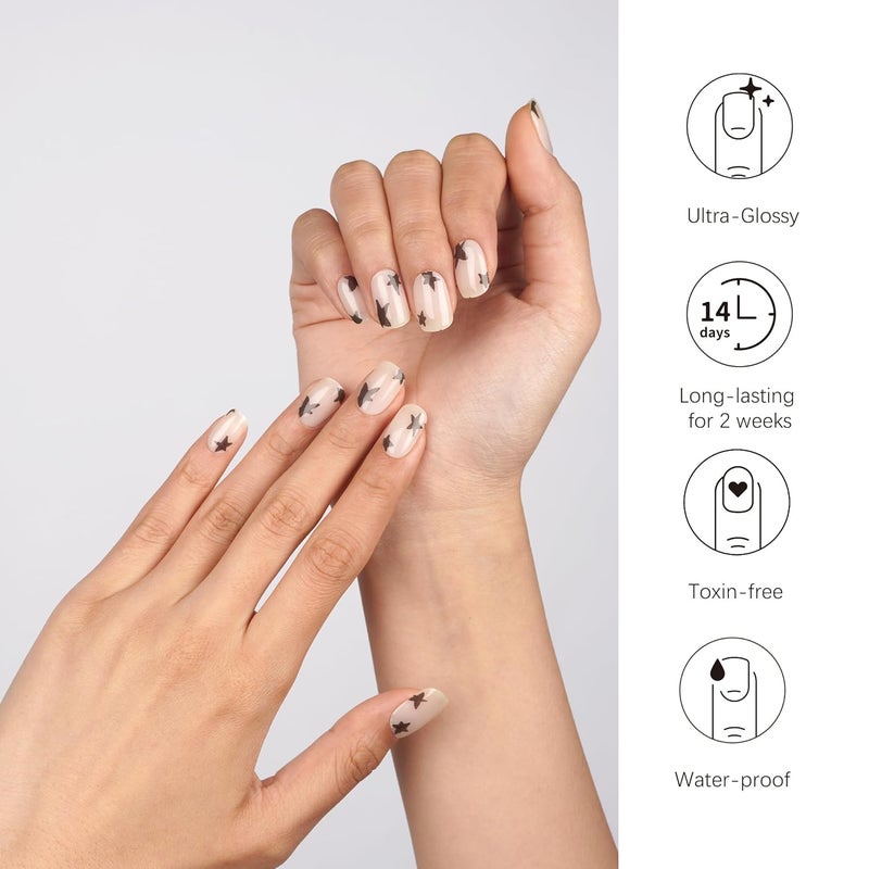 DANNI & TONI Semi Cured Gel Nail Strips Translucent White (Twinkle Twinkle) Pentagram Gel Nail Stickers 28 Stickers - Image 5